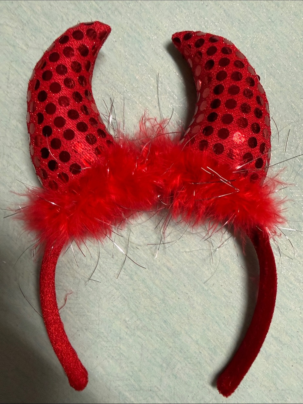 Red Sequin Devil Horn Headband for costume EUC